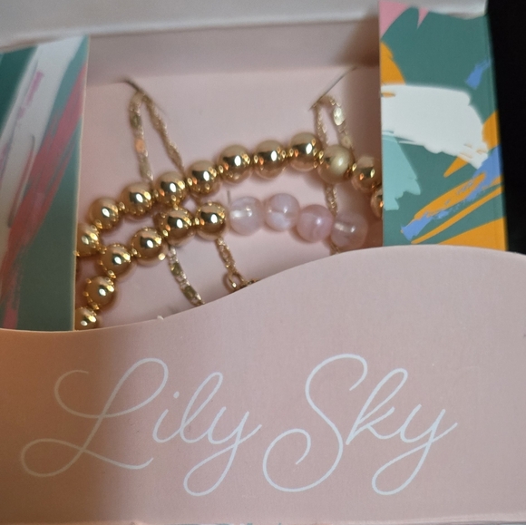 Lily Sky Designs Gold Luxurious Beaded Bracelet Set Of 4 Sz7" - Picture 9 of 10
